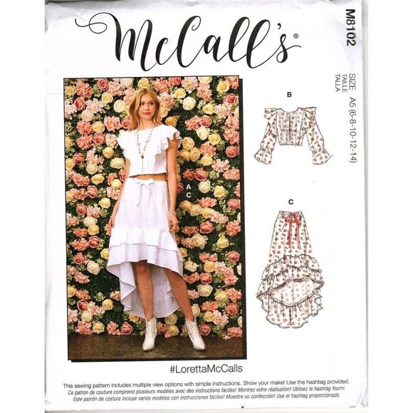 McCall's M8102 Misses 6 to 14 Crop Top and Hi-low Skirt Uncut Sewing Pattern - Picture 1 of 2